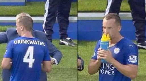 midfielder Danny Drinkwater drinking water